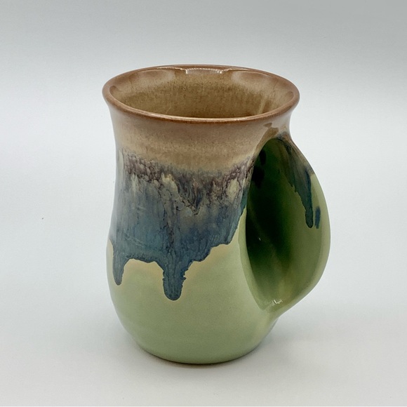 Neher Art Pottery Right Handwarmer Mug Green Blue Drip Glaze Clay In Motion 2016 - Picture 3 of 12